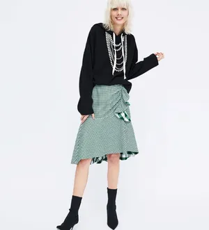 Zara green/white gingham Asymmetric ruffle Midi Skirt size XS thumbnail 10