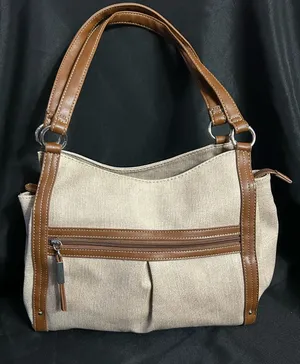 Koltov Women’s Classic Neutral Canvas Tote Shoulder Bag with Brown Trim thumbnail 1