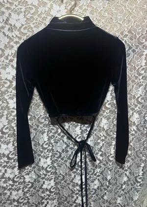 Velvet long sleeve wrap crop top small can be worn front or back thumbnail 1