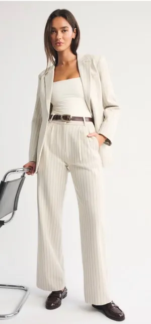 Abercrombie & Fitch Cream Pinstripe Wide-Leg Pants thumbnail 1
