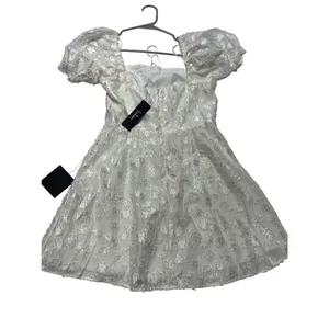 LULUS White Textured Floral Jacquard Mini Dress S thumbnail 6