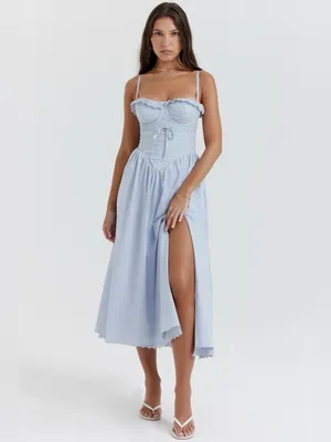 House of CB Jaime Soft Blue Cotton Broderie Anglais Midi Sundress XS thumbnail 2