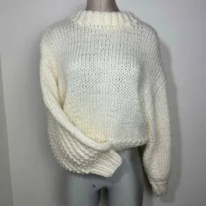 Chicwish Chunky Puff Sleeves Cropped Sweater Size Small Medium in Off White thumbnail 3