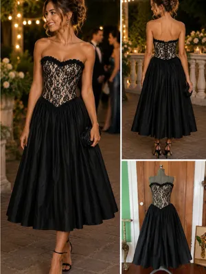 Vntg Gunne Sax Lace Corset Style Sweetheart Ruffled Strapless Gown 11/Modern 6 thumbnail 2