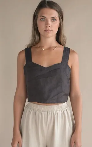 MATE The Label Coco Crop 100% Linen Tank Top Vintage Black XS thumbnail 1