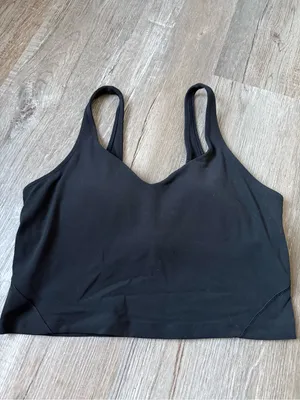 Lululemon Workout Tank Top Crop Tank Top Built in Bra Black Size 12 thumbnail 2