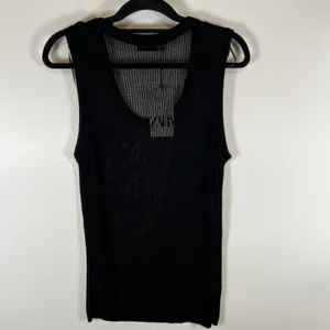 Zara Women Black Open Knit Tank Top‎ Scoop Neck Mesh Sleeveless Womens Large NWT thumbnail 6