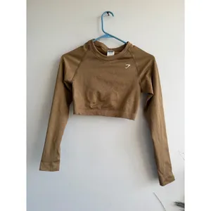 Gymshark Adapt Animal Seamless Long Sleeve Crop Top Brown Gold Medium B2A1C‎ thumbnail 2