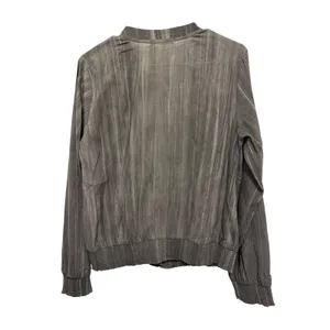 Mystree Gray Vertical Stripe Bomber‎ Jacket Lightweight Quarter Zip Women's L thumbnail 2