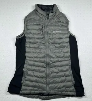 Columbia Women’s Quilted Puffer Vest Gray Black Full Zip Lightweight Size L thumbnail 1