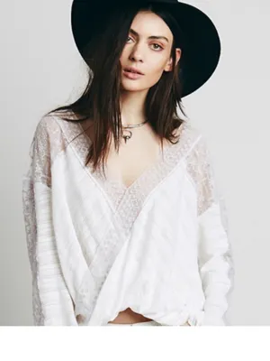 Free People Valley City Ivory Mesh Burnout Surplice Top thumbnail 3