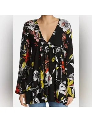 Free People Bella Floral Bell Sleeve Tunic Mini Dress women’s size small thumbnail 3