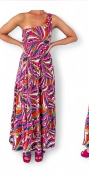 Abel the Label Anthropologie Kelissa Maxi Dress Small One Shoulder Colorful thumbnail 1