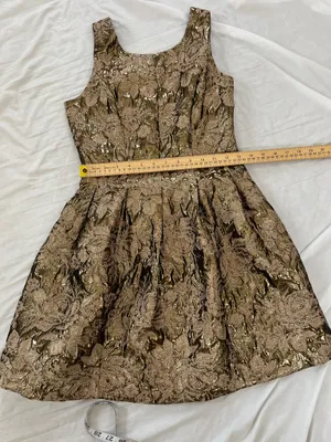 Soieblu Gold Metallic Floral Fit-and-Flare Dress size S thumbnail 7