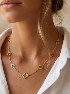 Gold Plated Clover Necklace stainless steel womens jewelry thumbnail 1