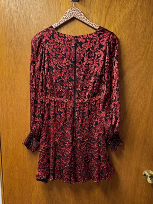 Alice + Olivia Briar Floral Blouson Empire Long Sleeve Mini Dress Red Black 2 thumbnail 13