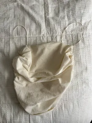 Cream-Colored H&M Draped Cowl Neck Crop Top Ruched Sides Women’s XS thumbnail 2