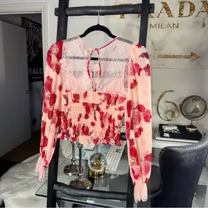 Free People Daphne Floral Lace Smocked Long Sleeve Blouse Romantic Combo Size XS thumbnail 10