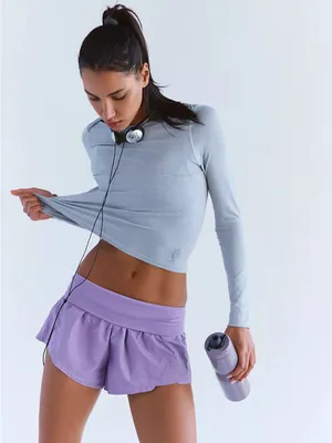NEW! Free People FP Movement L CARPE DIEM Blueberry Athletic Shorts Periwinkle thumbnail 10