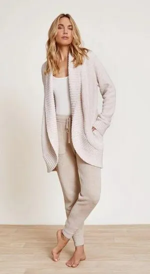 Barefoot Dreams CozyChic Open Front Chenille Shawl Cardi Seashell Womens Size L/ thumbnail 1