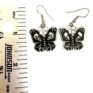 Goth Butterfly Skull Enamel Earrings Black thumbnail 6