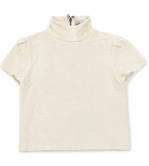 Alice + Olivia Ivory Textured Mock Neck Short Sleeve Zip Back Top Size 2 thumbnail 1