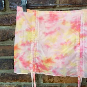 New Pink Vintage Y2k Pink Orange Tie Dye Mesh Lined Mini Skirt Size Medium thumbnail 2