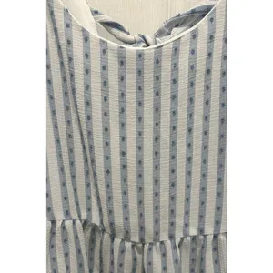 Blu Pepper Blue White Striped Swiss Dot Tiered Mini Dress Large‎ Tie Back Beach thumbnail 2