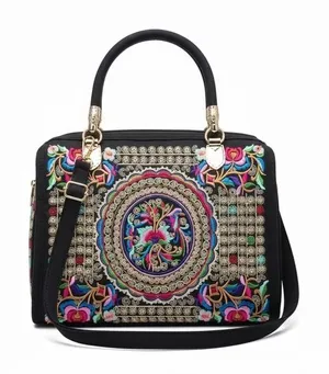 Hippie Embroidered Floral Crossbody Purse Womens Black Boho Ethnic Festival thumbnail 1