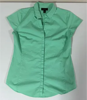 Worthington Teal Collared Button-Down Short Sleeve Shirt Top Blouse Size S 🦋✨ thumbnail 1