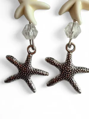 Handmade Silver & Cream Double Starfish Dangle Earrings 🌟🏝️ thumbnail 2
