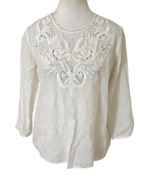 Sézane White‎ Embroidered Cotton Top Size 38 US 6 thumbnail 1