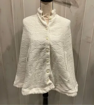 Vintage 70’s creamy white textured sweater knit cape button front tall collar thumbnail 1