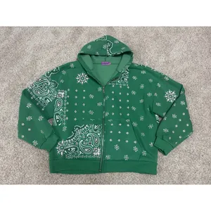 Edikted Green Bandana Paisley Print Zip Up Oversized Hoodie Size XS/S thumbnail 2