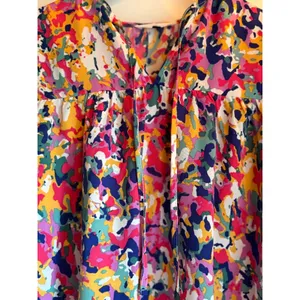 Michelle McDowell Colorful Abstract Ruffle Sleeve Blouse Size Small thumbnail 3