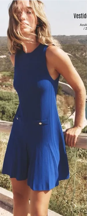 Zara Royal Blue Sleeveless Pleated Mini Dress thumbnail 1