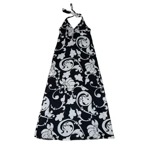 Y2K Old Navy Floral Maxi Dress Black White S Linen Blend Babydoll‎ Halter Beachy thumbnail 6