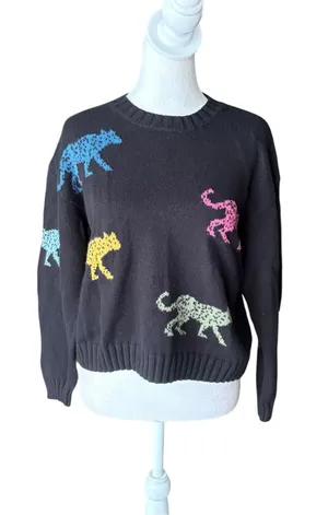 Rails Perci Jagged Tiger Sweater Cotton Cashmere Womens Size XS Black thumbnail 1