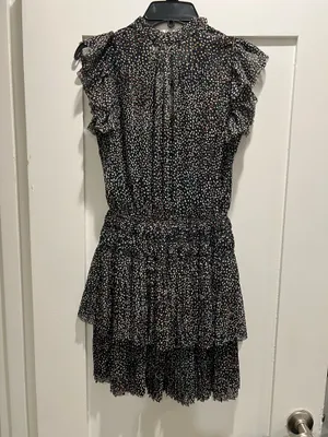 Black with white polka dots mini dress with ruffles, size M thumbnail 3