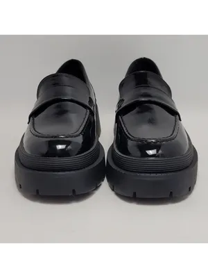 New York & Company Women's Penny Chunky Lug Sole Black Patent Leather Loafers 9 thumbnail 7