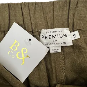 NWT Molly Bracken Premium Solid Linen Blend Shorts Olive Green Summer Size S thumbnail 5