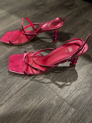 Zara Metallic Pink Strappy Heeled Sandals thumbnail 5