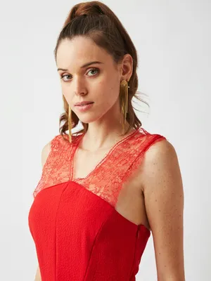 The Kooples Red Crepe Lace Bustier Fit & Flare Dress Womens Size M‎ thumbnail 4