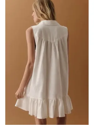 Anthropologie Pilcro Sleeveless V-Neck Linen Flounce Mini Dress XL Coastal Boho thumbnail 3