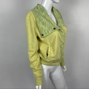 BKE Womens Sweater Small Yellow Snap Front Lounge Streetwear Cozy Retro‎ thumbnail 4