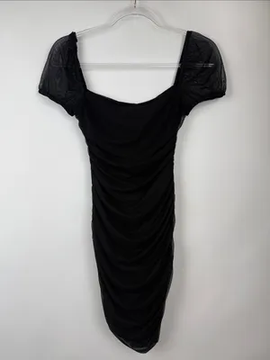 Princess Polly Black Charvi Mesh Ruched Stretchy Mini Dress Size 4 Party NWT thumbnail 4
