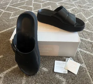 Papillio Birkenstocks Almina Black Leather Wedge Sandals Contoured Footbed 7 38 thumbnail 1