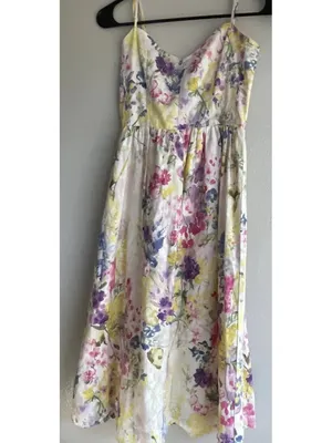 H&M Linen Blend Floral Maxi Sweetheart Strappy Summer Cottagecore Sz XS thumbnail 14