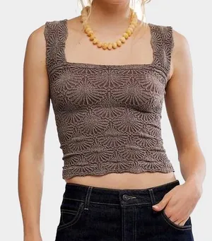 Intimately Free People Love Letter Cami Brown‎ Textured Crop Square Neck Top thumbnail 1
