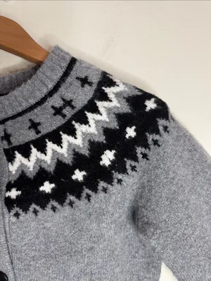 Willow & Wind Grey Button-Front Cropped Cardigan Nordic Fair Isle Winter size S thumbnail 5